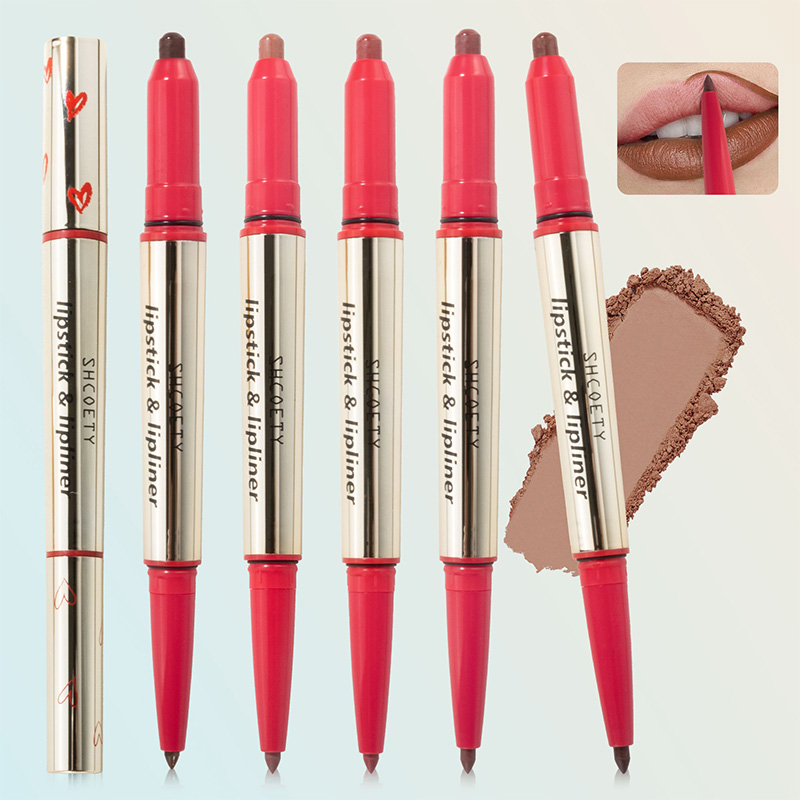 Lápiz labial y delineador de labios en crayón de doble punta multicolor