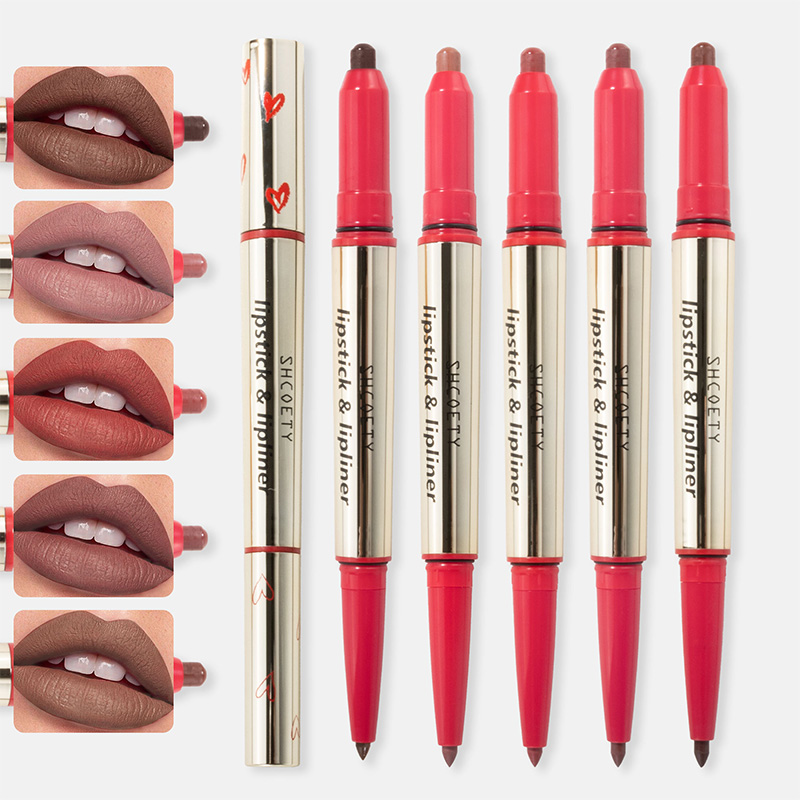 Lápiz labial y delineador de labios en crayón de doble punta multicolor