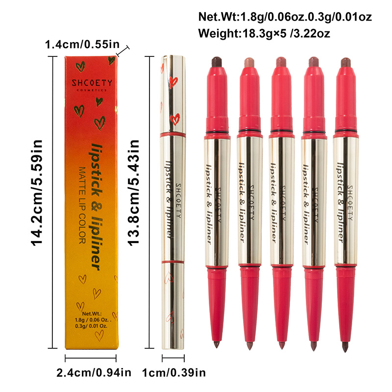 Lápiz labial y delineador de labios en crayón de doble punta multicolor