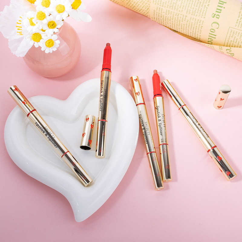 Lápiz labial y delineador de labios en crayón de doble punta multicolor
