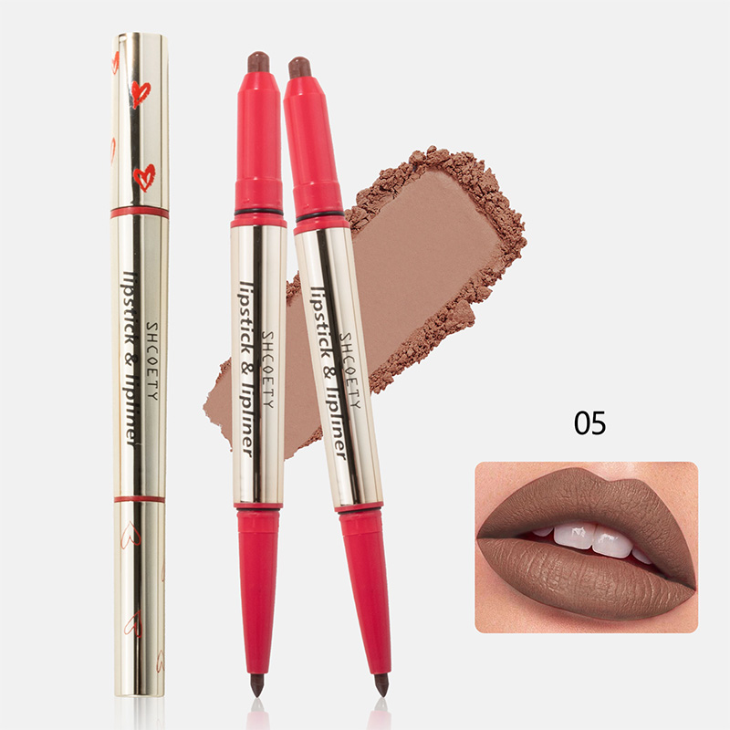 Lápiz labial y delineador de labios en crayón de doble punta multicolor